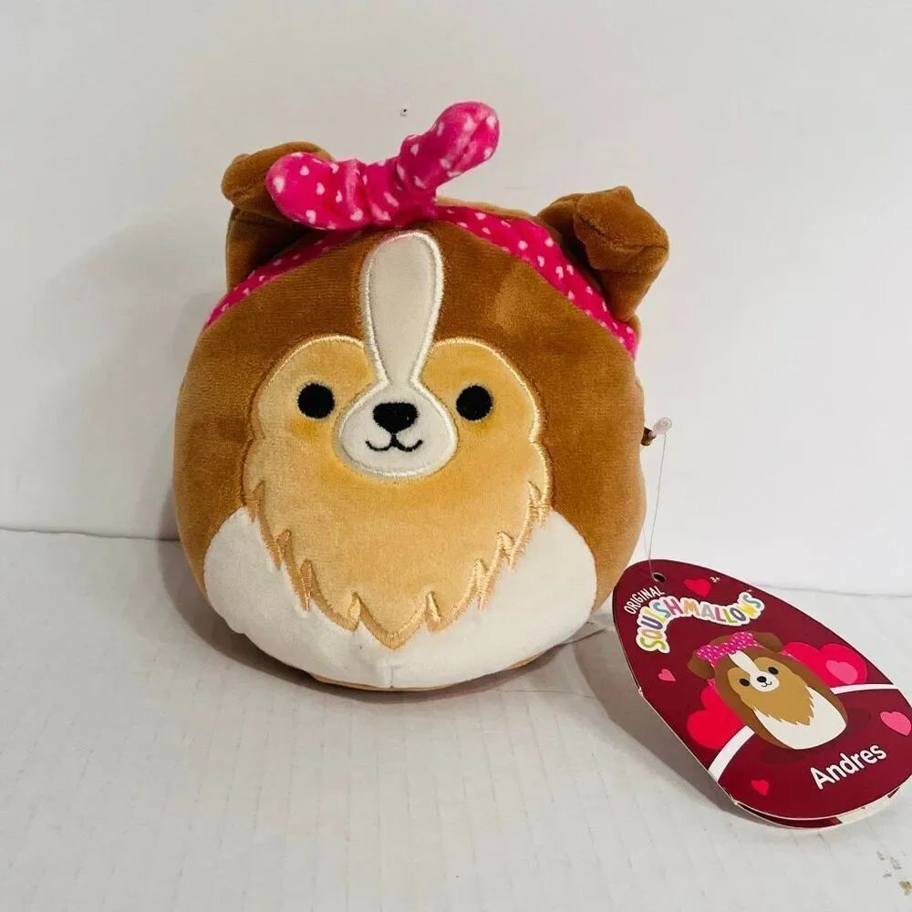Squishmallows Andres The Sheltie Dog (Pink Headband) 5” NWT